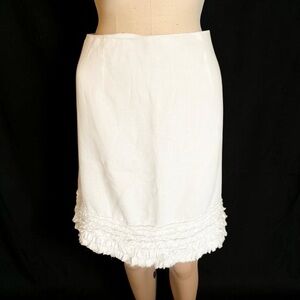Tommy Bahama White linen Skirt lined with Ruffle Hem 10